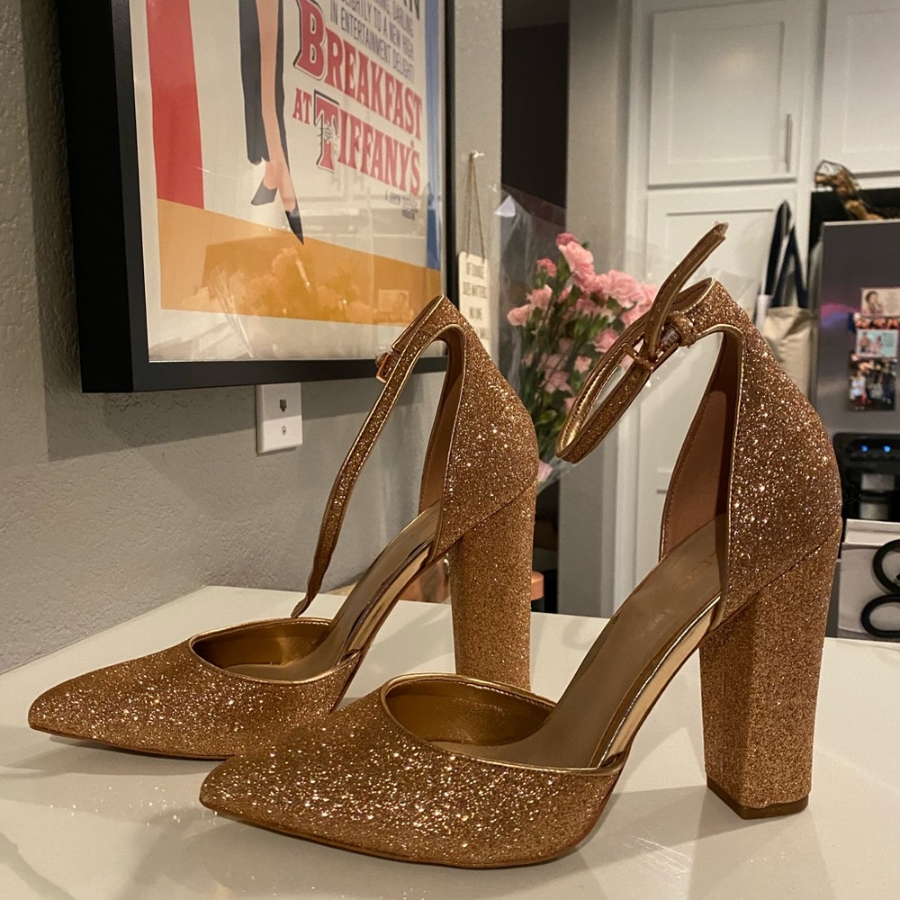 Never Used - Gold Party Heels - Chunky Heels